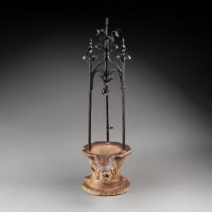 Cluny Hotel Well - Reduction In Patinated Plaster And Wrought Iron, Late 19th Century