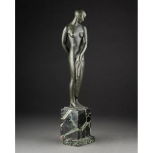Pierre Lefaguays, Alias Fayral - Draped Female Nude - Cast Alloy, Art Deco Period