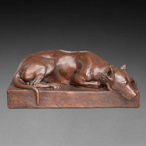 Reclining Dogue (life-size) - Early 20th-century Patinated Studio Plaster Cast