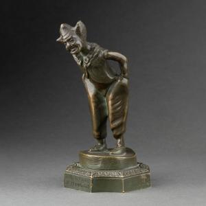 H Dandois "circus Clown" Bronze, Car Mascot Signed And Dated 1905.