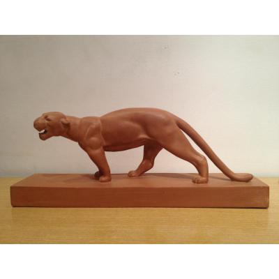 Roaring Panther, Terra Cotta Signed Ouline