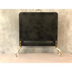 1900 Painted Sheet Metal Fireplace Screen Firewall
