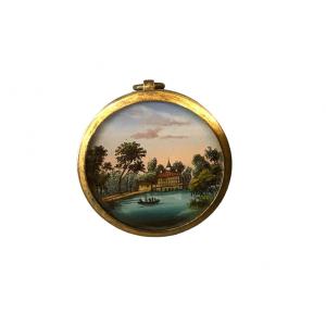 Miniature Petit églomisé In An 18th Century Brass Frame