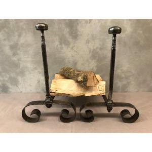 Old Andirons In Wrought Iron From The 19th Century