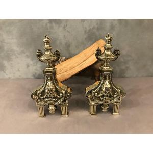 Pair Of Andirons In Bronze From The 19th Napoleon III Period