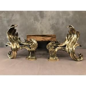 Pair Of Andirons In Bronze From The Late 18th Rocaille Louis XV Period