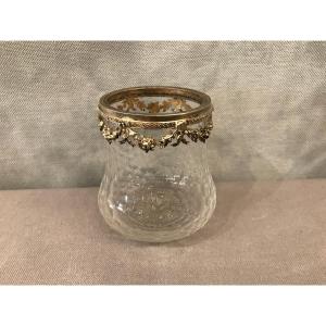 Small Crystal Vase With Collar In Sterling Silver From The 19th Century