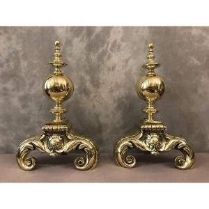 Important Andirons In Brass From The 19th Time Dutch Model