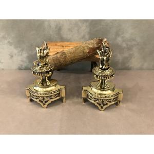 Small 19th Century Bronze Andirons In Lxvi/lxv Style