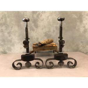 Pair Of 18th Century Wrought Iron Andirons