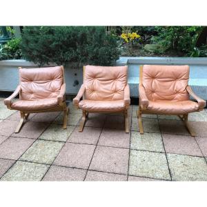 Three Scandinavian Armchairs In Leather And Teak Circa 1970 From Westlanske