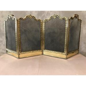 Old Fireplace Fire Screen In Brass From The 19th Century