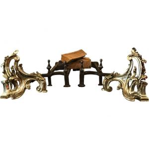 Pair Of Large Louis XV Andirons In Bronze From The 18th Century