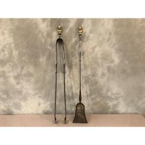 Set Of A Shovel And A Tong In Iron And Bronze From The Early 19th Century