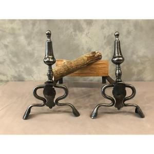 Pair Of Polished Iron Andirons From The 17th Louis XIV Period