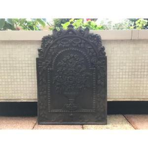 Old 18th Century Cast Iron Fireplace Plate (58 Cm X 83 Cm)