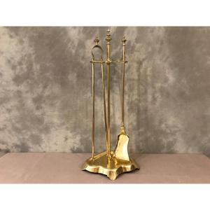 Antique Fireplace Servant In Polished And Varnished Brass From The 19th Century