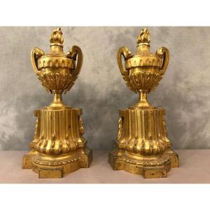 Bronze Andirons Of 18th époquetransition