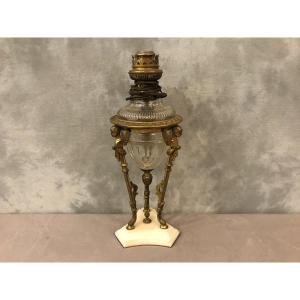 Athenian Tripod Lamp In Bronze And Crystal From The 19th Century 