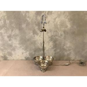 Silver Metal Lamp With Three Cups From 19 Napoleon III Period