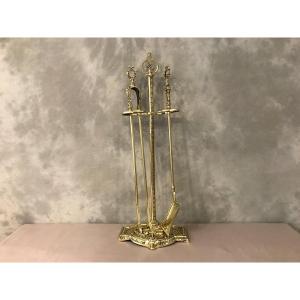 Antique Fireplace Servant In Bronze And Brass From The 19th Century
