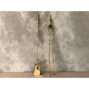 Set Of A 19th Century Brass Shovel And Tongs Louis Philippe