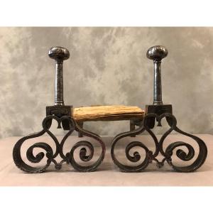 Important Old Wrought Iron Andirons From The 18th Century 