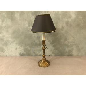 18th Century Bronze Candlestick Lamp 