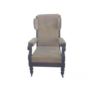 Antique Voltaire Armchair In Mahogany, 19th Century Wingback Model