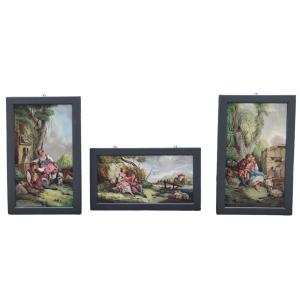 Set Of 3 19th Century Earthenware Paintings 