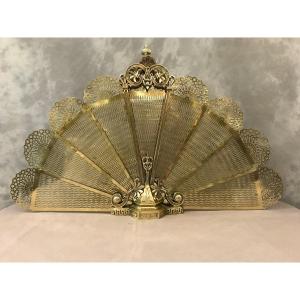 Antique Bronze And Brass Fan-shaped Fireplace Screen From The Late 19th Century 