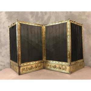 Beautiful Antique Brass Fireplace Screen From The Mid 19th Century