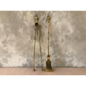 19th Century Brass Shovel And Tongs Set 
