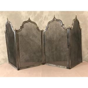 Antique 19th Century Gothic Iron Fireplace Screen 