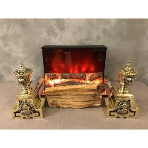 Pair Of Antique Bronze Andirons From The 19th Century