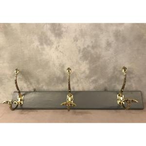 19th Century Bronze Coat Rack Bar On Painted Wood
