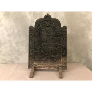Antique 18th Century Cast Iron Fireplace Plate D:47.5 X 70 Cm