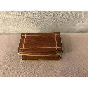 Small Mahogany Stamp Box With Brass Trim From The 19th Century