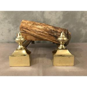 Small Antique Andirons In Polished Brass From The 19th Century 