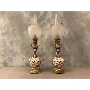 Pair Of Imari Oil Lamps, 19th Century