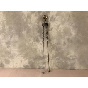 19th Century Polished Iron And Bronze Tongs