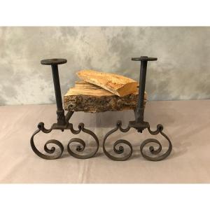 18th Century Rustic Wrought Iron Andirons 