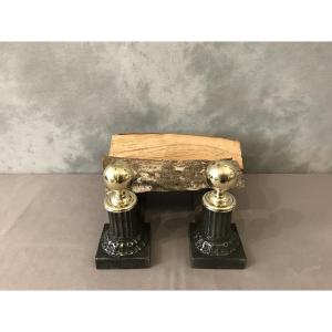 Pair Of Antique Cast Iron And Brass Andirons From The 19th Century