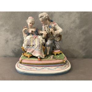 19th Century Biscuit Porcelain Couple On Base