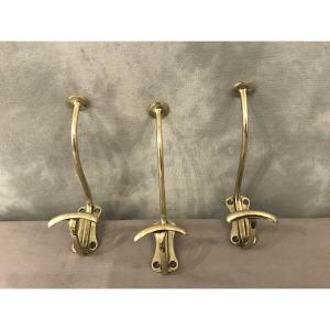 3 Coat Hooks, Bronze Coat Racks, Brass, 19th Century Louis Philippe
