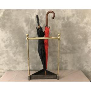 Antique Brass Umbrella Stand In Triangle From The 19th Century 