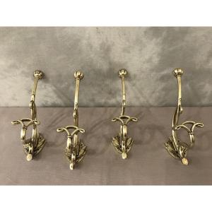 4 Art Nouveau Bronze Coat Hooks 