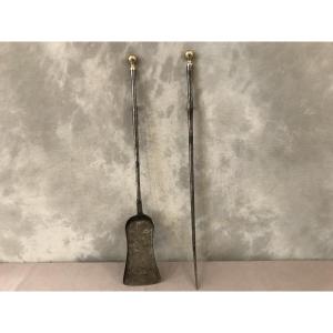 Large 18th Century Iron Fireplace Shovel And Poker