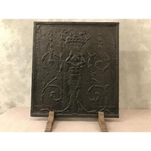Antique Black Cast Iron Fireplace Plate From The Early 19th Century 