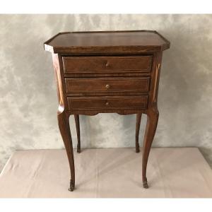 Small 19th Century Marquetry Bedside Table With 3 Drawers.  